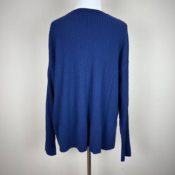 Nordstrom Collection Sweater Top Womens Large Blue Merino‎ Wool Dolman High Low - Picture 7 of 12